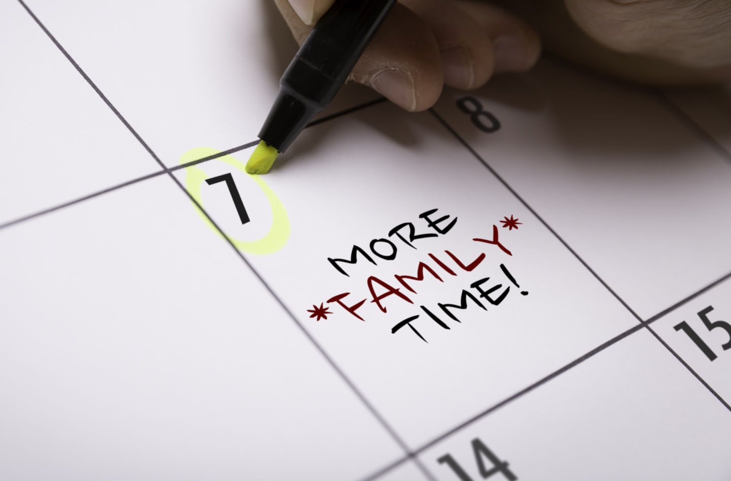 Calendar showing more family time