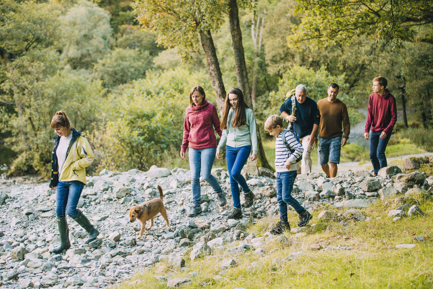 Family hiking together outdoors