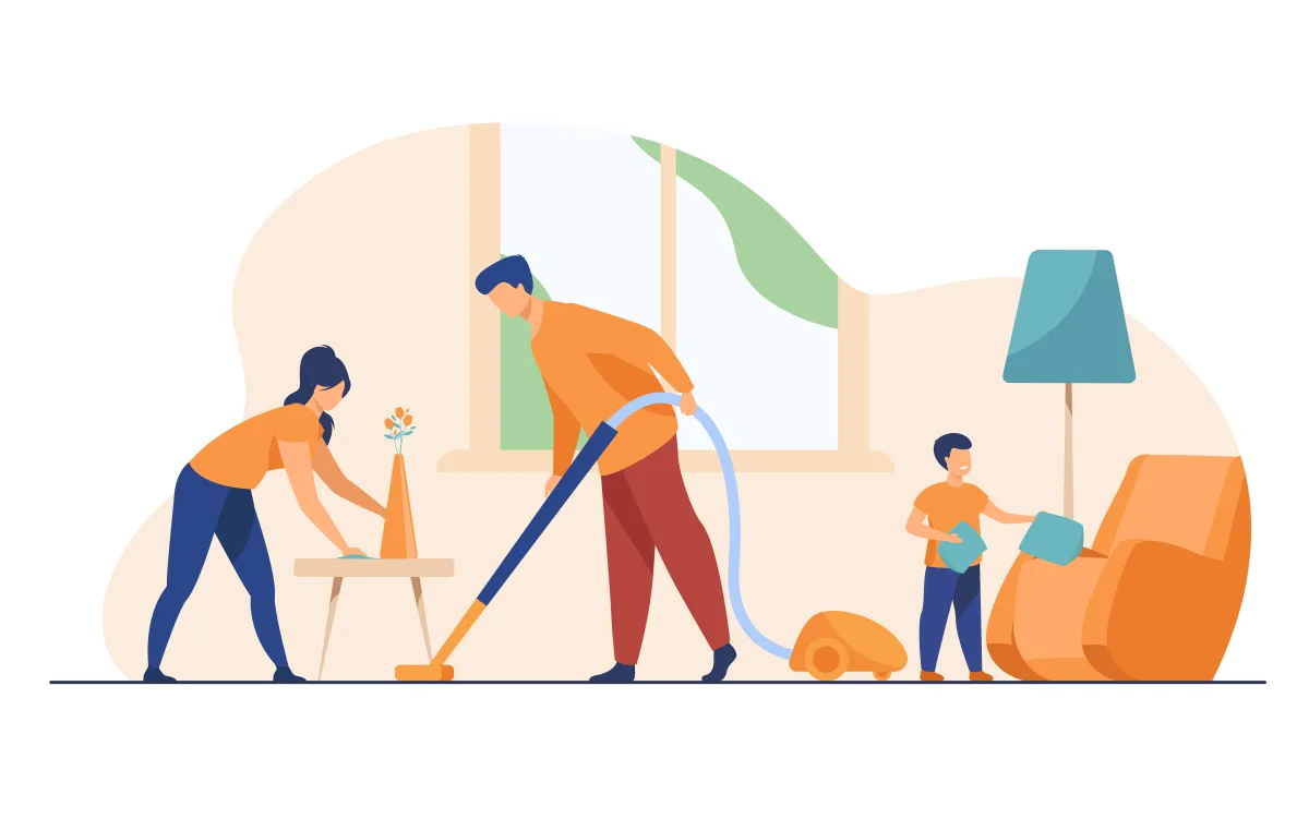 Family doing household chores together